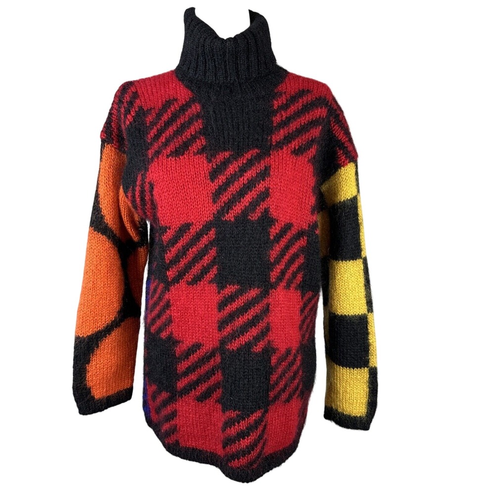 The Limited Vintage Multi Pattern Colorblock Turtleneck Sweater Size S Mohair